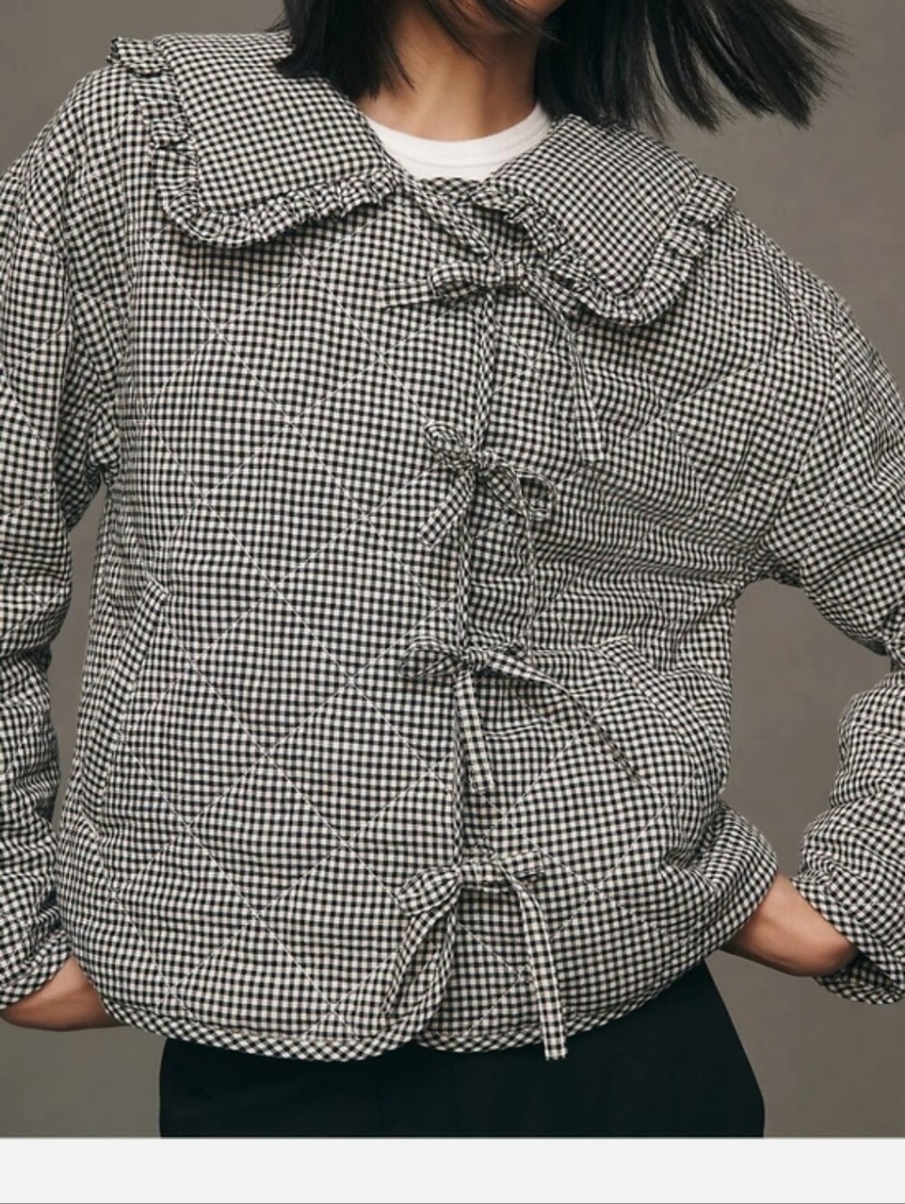 Anthropologie Maeve Hazel Black & White Gingham Quilted Jacket Top Small
